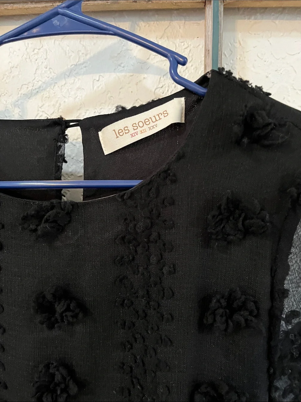 Les Soeurs Black Long Sleeve Textured Mini Dress with Bell Sleeves Lines Size S